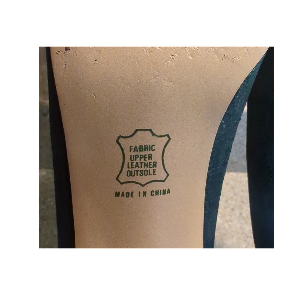 Connie Opulent IV Forest Green Patterned Fabric 2.25" Heels vintage women's Sz 9 - Picture 6 of 8